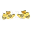 Arete Dormilona 02.156.0662 Oro Laminado, Diseño de Corazón, con Blanca Micro Pave, Pulido, Tono Dorado