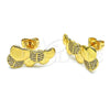 Arete Dormilona 02.156.0662 Oro Laminado, Diseño de Corazón, con Blanca Micro Pave, Pulido, Tono Dorado