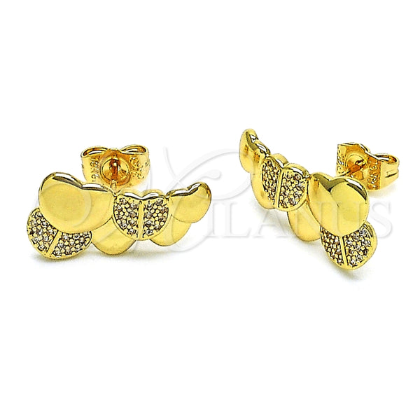 Arete Dormilona 02.156.0662 Oro Laminado, Diseño de Corazón, con Blanca Micro Pave, Pulido, Tono Dorado