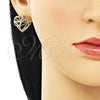 Arete Dormilona 02.156.0663 Oro Laminado, Diseño de Corazón, con Blanca Micro Pave, Pulido, Tono Dorado