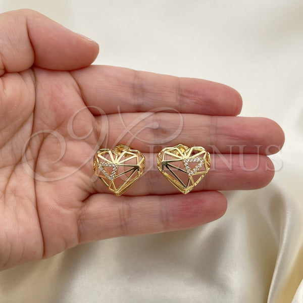 Arete Dormilona 02.156.0663 Oro Laminado, Diseño de Corazón, con Blanca Micro Pave, Pulido, Tono Dorado