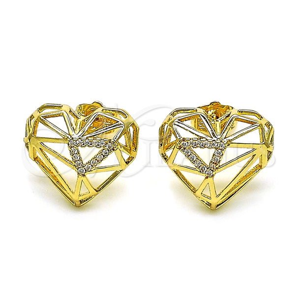 Arete Dormilona 02.156.0663 Oro Laminado, Diseño de Corazón, con Blanca Micro Pave, Pulido, Tono Dorado