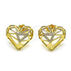 Arete Dormilona 02.156.0663 Oro Laminado, Diseño de Corazón, con Blanca Micro Pave, Pulido, Tono Dorado