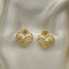 Arete Dormilona 02.156.0663 Oro Laminado, Diseño de Corazón, con Blanca Micro Pave, Pulido, Tono Dorado