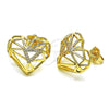 Arete Dormilona 02.156.0663 Oro Laminado, Diseño de Corazón, con Blanca Micro Pave, Pulido, Tono Dorado