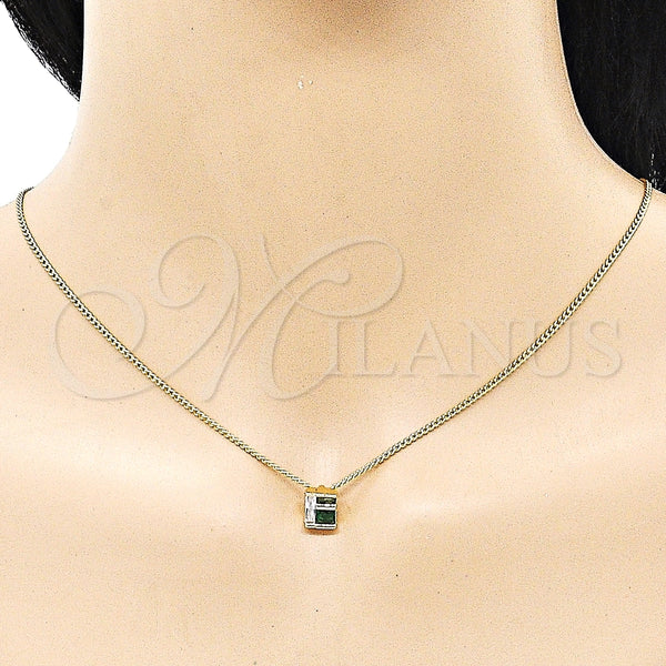 Juego de Arete y Dije de Adulto 10.156.0471.1 Oro Laminado, con Verde and Blanca Zirconia Cubica, Pulido, Tono Dorado