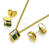 Juego de Arete y Dije de Adulto 10.156.0471.1 Oro Laminado, con Verde and Blanca Zirconia Cubica, Pulido, Tono Dorado