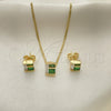 Juego de Arete y Dije de Adulto 10.156.0471.1 Oro Laminado, con Verde and Blanca Zirconia Cubica, Pulido, Tono Dorado
