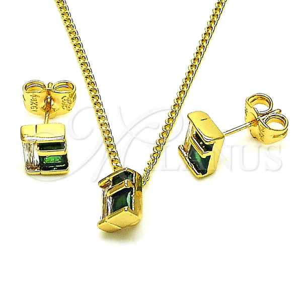 Juego de Arete y Dije de Adulto 10.156.0471.1 Oro Laminado, con Verde and Blanca Zirconia Cubica, Pulido, Tono Dorado