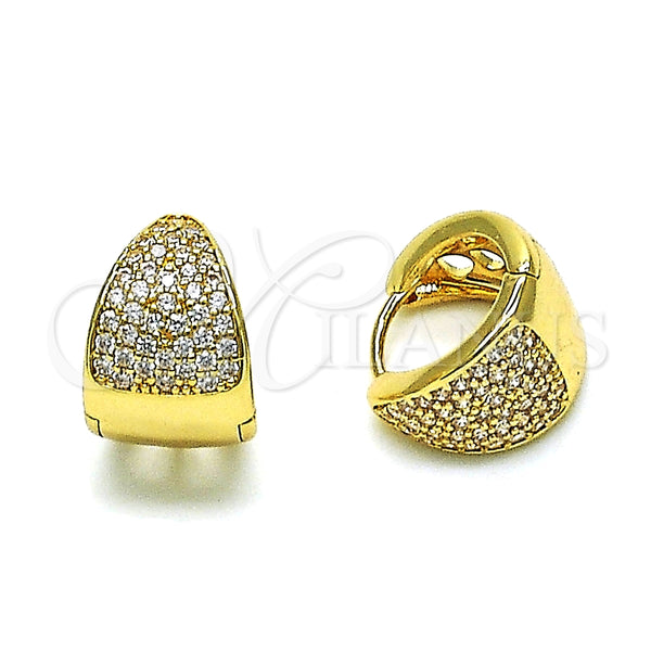 Argolla Huggie 02.195.0165.12 Oro Laminado, con Blanca Micro Pave, Pulido, Tono Dorado