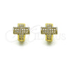 Argolla Huggie 02.195.0168.10 Oro Laminado, Diseño de Cruz, con Blanca Micro Pave, Pulido, Tono Dorado