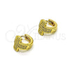 Argolla Huggie 02.195.0168.10 Oro Laminado, Diseño de Cruz, con Blanca Micro Pave, Pulido, Tono Dorado
