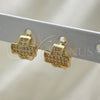Argolla Huggie 02.195.0168.10 Oro Laminado, Diseño de Cruz, con Blanca Micro Pave, Pulido, Tono Dorado