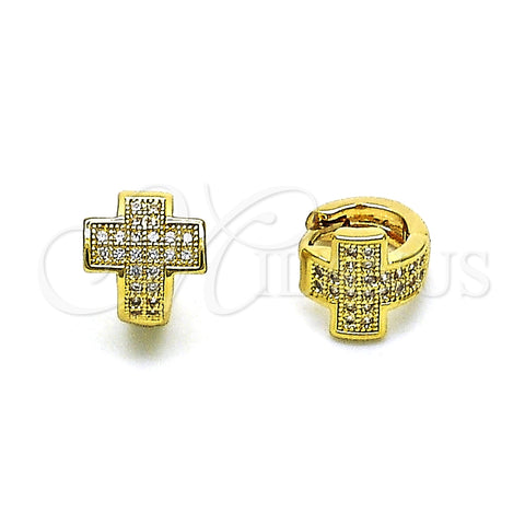 Argolla Huggie 02.195.0168.10 Oro Laminado, Diseño de Cruz, con Blanca Micro Pave, Pulido, Tono Dorado