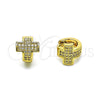 Argolla Huggie 02.195.0168.10 Oro Laminado, Diseño de Cruz, con Blanca Micro Pave, Pulido, Tono Dorado