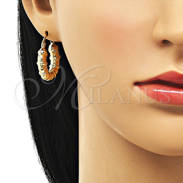 Argolla Pequeña 02.163.0185.25 Oro Laminado, Diseño de Bambu y Hueco, Pulido, Tono Dorado