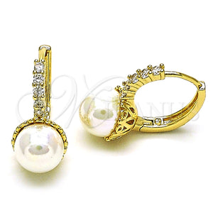 Argolla Huggie 02.213.0456.15 Oro Laminado, con Marfil Perla and Blanca Zirconia Cubica, Pulido, Tono Dorado