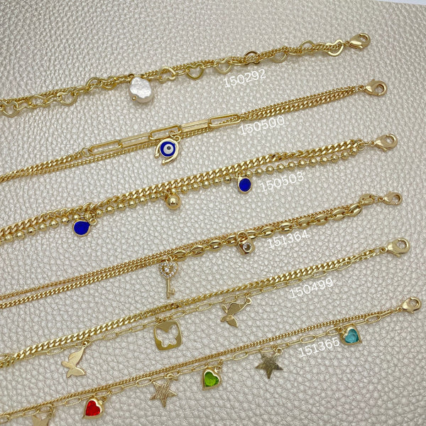 Kit Surtido de 15 Pulseras Dobles de Oro Laminado al por mayor — SKU 152399