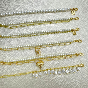 Kit Surtido de 15 Pulseras de Eslabones con Perlas de Oro Laminado al por mayor — SKU 152401