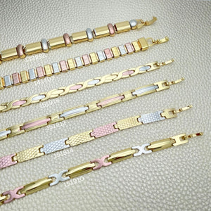 Kit Surtido de 12 Pulseras Tricolor Macizas de Oro Laminado al por mayor — SKU 152406