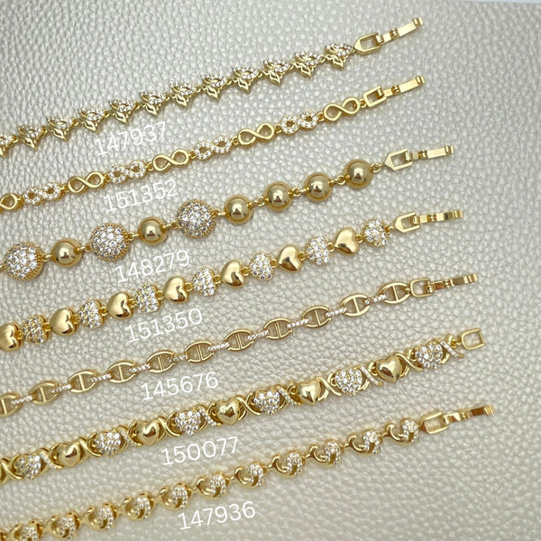 Kit Surtido de 15 Pulseras Elegantes con Zirconia de Oro Laminado al por mayor — SKU 152407