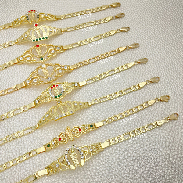 Kit Surtido de 20 Pulseras con Placa Religiosa de Guadalupe, San Judas y San Benito de Oro Laminado al por mayor — SKU 152409