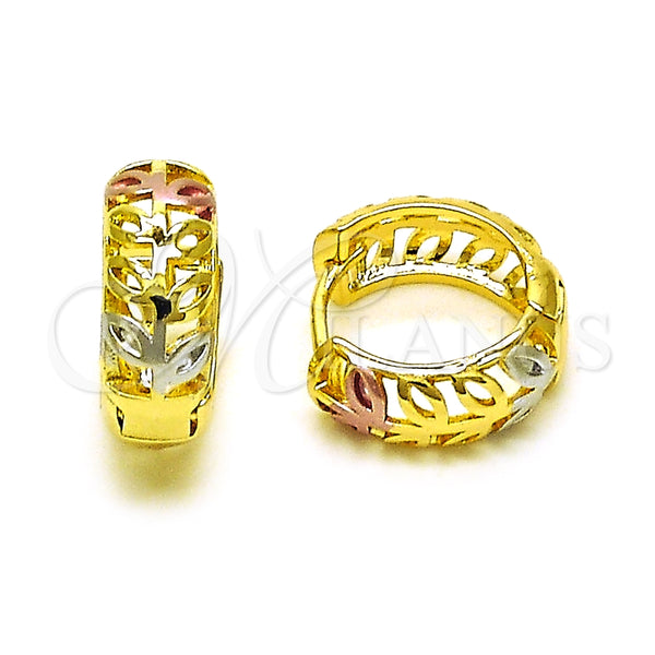 Argolla Huggie 02.102.0072.15 Oro Laminado, Diseño de Oja, Pulido, Tres Tonos