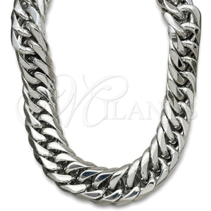 Gargantilla Basica 04.257.0003.28 Acero Inoxidable, Diseño de Cubana, Pulido, Tono Plateado (20 MM Thickness, 28 Inches Length)
