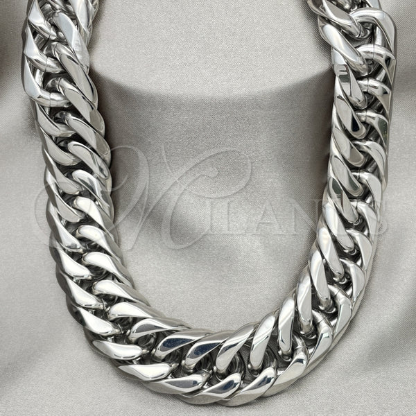 Gargantilla Basica 04.257.0003.28 Acero Inoxidable, Diseño de Cubana, Pulido, Tono Plateado (20 MM Thickness, 28 Inches Length)