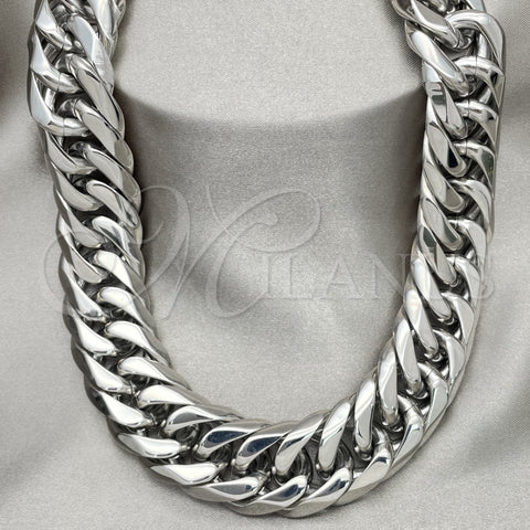 Gargantilla Basica 04.257.0003.28 Acero Inoxidable, Diseño de Cubana, Pulido, Tono Plateado (20 MM Thickness, 28 Inches Length)