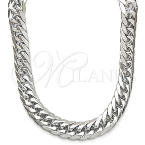 Gargantilla Basica 04.257.0005.28 Acero Inoxidable, Diseño de Cubana, Pulido, Tono Plateado (12 MM Thickness, 28 Inches Length)