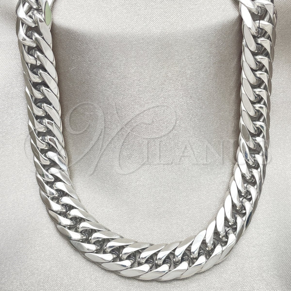 Gargantilla Basica 04.257.0005.28 Acero Inoxidable, Diseño de Cubana, Pulido, Tono Plateado (12 MM Thickness, 28 Inches Length)