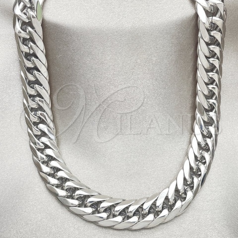 Gargantilla Basica 04.257.0005.28 Acero Inoxidable, Diseño de Cubana, Pulido, Tono Plateado (12 MM Thickness, 28 Inches Length)