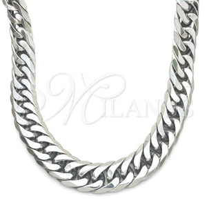 Gargantilla Basica 04.257.0006.28 Acero Inoxidable, Diseño de Cubana, Pulido, Tono Plateado (14 MM Thickness, 28 Inches Length)