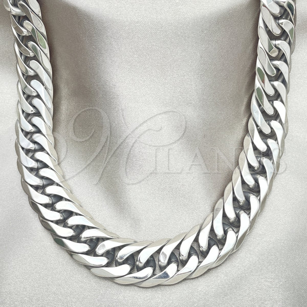 Gargantilla Basica 04.257.0006.28 Acero Inoxidable, Diseño de Cubana, Pulido, Tono Plateado (14 MM Thickness, 28 Inches Length)