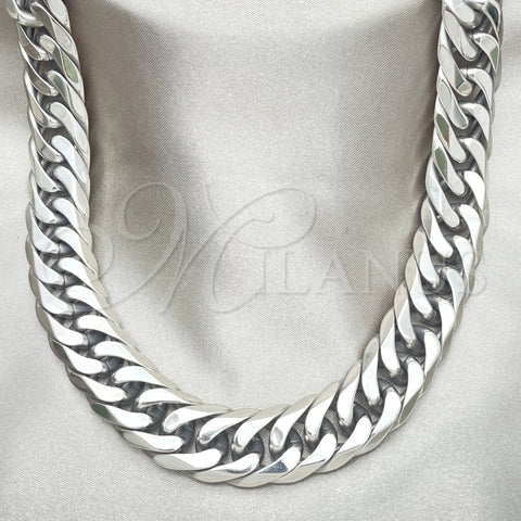 Gargantilla Basica 04.257.0006.28 Acero Inoxidable, Diseño de Cubana, Pulido, Tono Plateado (14 MM Thickness, 28 Inches Length)