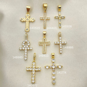 Kit Surtido de 30 Dijes de Cruz con Zirconia de Oro Laminado al por mayor — SKU 152447