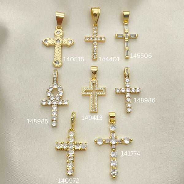 Kit Surtido de 30 Dijes de Cruz con Zirconia de Oro Laminado al por mayor — SKU 152447