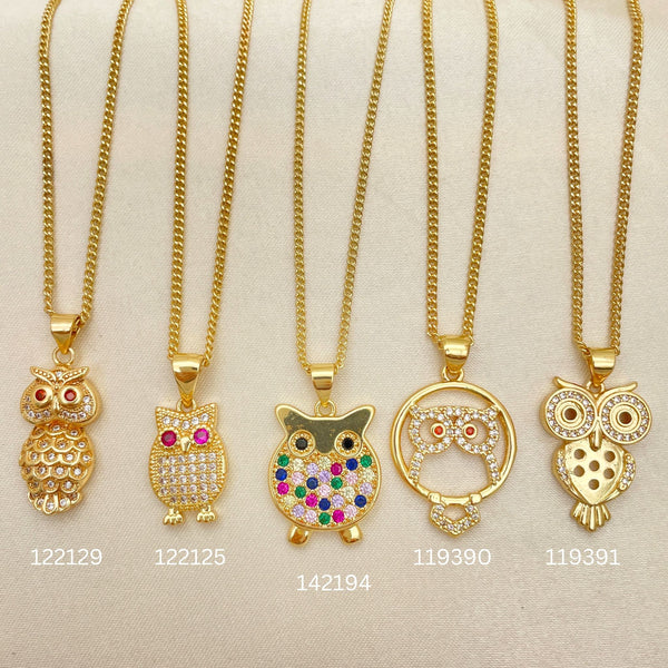Kit Surtido de 25 Collares de Búho de la Suerte con Zirconia de Oro Laminado al por mayor — SKU 152454