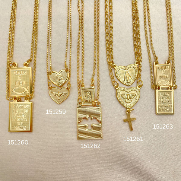 Kit Surtido de 20 Collares Escapulario de Doble Cara de Oro Laminado al por mayor — SKU 152457