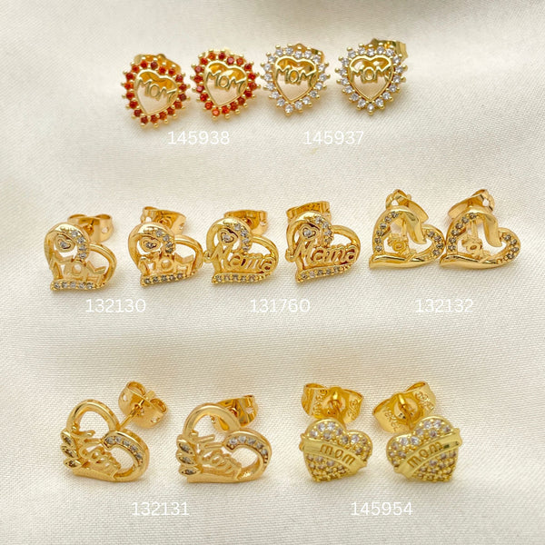 Kit Surtido de 40 Aretes de Botón para Mamá de Oro Laminado al por mayor — SKU 152461