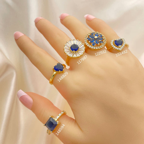 Kit Surtido de 20 Anillos con Zirconia Azul de Oro Laminado al por mayor — SKU 152463