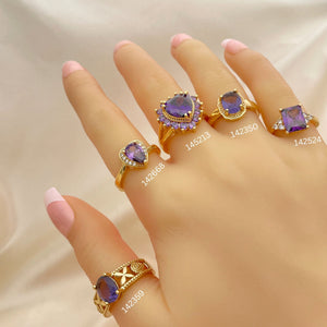 Kit Surtido de 20 Anillos con Zirconia Amatista Morada de Oro Laminado al por mayor — SKU 152465