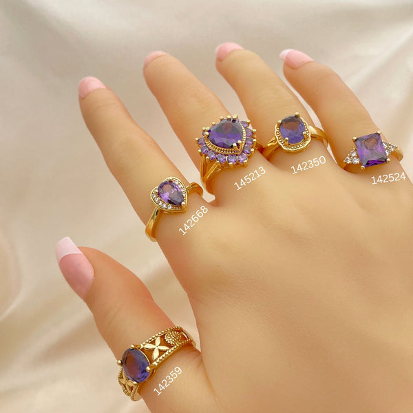 Kit Surtido de 20 Anillos con Zirconia Amatista Morada de Oro Laminado al por mayor — SKU 152465