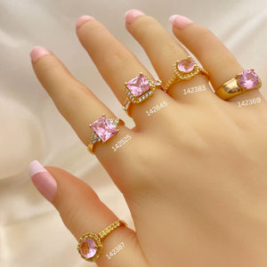 Kit Surtido de 20 Anillos con Cuarzo Rosa y Zirconia de Oro Laminado al por mayor — SKU 152466