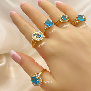 Kit Surtido de 20 Anillos con Zirconia Aguamarina de Oro Laminado al por mayor — SKU 152468