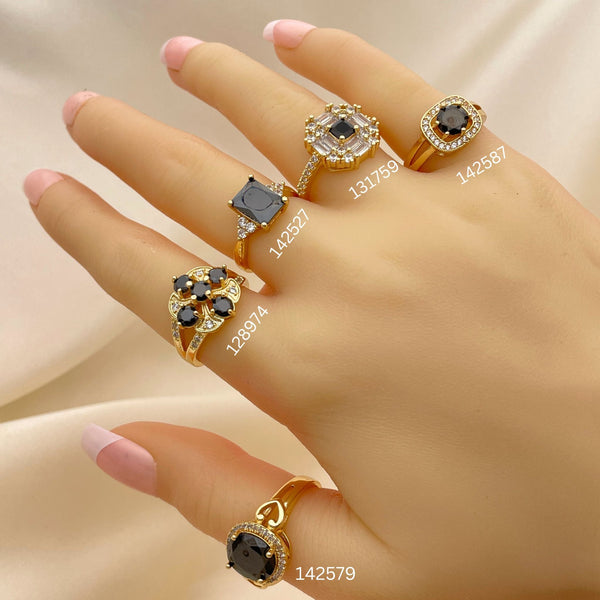 Kit Surtido de 20 Anillos con Ónix y Zirconia Negra de Oro Laminado al por mayor — SKU 152470