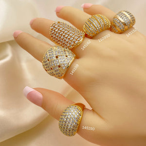 Kit Surtido de 12 Anillos Grandes Tipo Domo con Zirconia de Oro Laminado al por mayor — SKU 152471