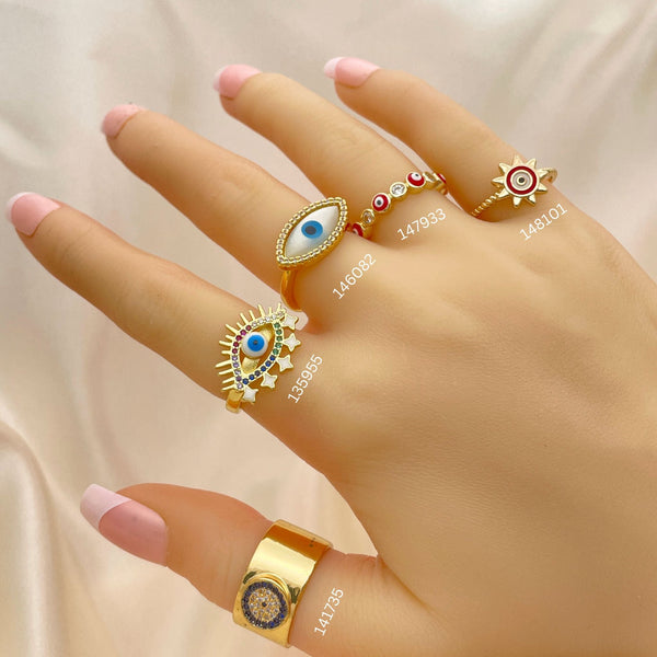Kit Surtido de 25 Anillos con Ojo Turco y de la Suerte de Oro Laminado al por mayor — SKU 152472
