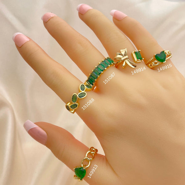 Kit Surtido de 20 Anillos Verdes y Esmeralda de Oro Laminado al por mayor — SKU 152474